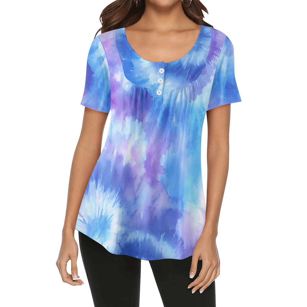 lockere-bluse-mit-u-ausschnitt-und-kurzen-armeln-fur-damen-tie-dye-v5-bluse-jlr-design-jlr-design-de-1 - JLR Design