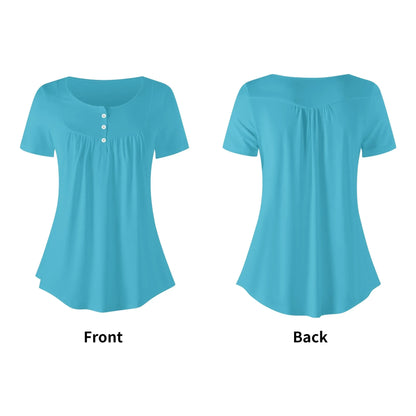 lockere-bluse-mit-u-ausschnitt-und-kurzen-armeln-fur-damen-turkis-bluse-jlr-design-5 - JLR Design