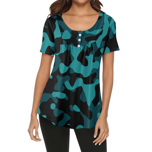 lockere-bluse-mit-u-ausschnitt-und-kurzen-armeln-fur-damen-turkis-camouflage-bluse-jlr-design-1 - JLR Design