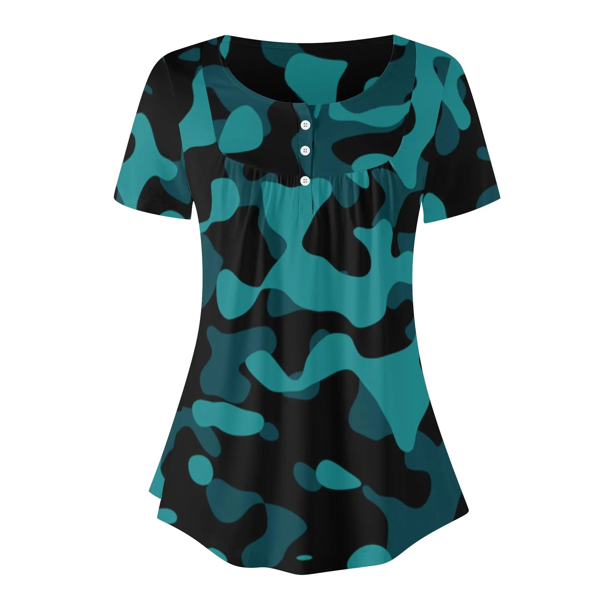 lockere-bluse-mit-u-ausschnitt-und-kurzen-armeln-fur-damen-turkis-camouflage-bluse-jlr-design-3 - JLR Design