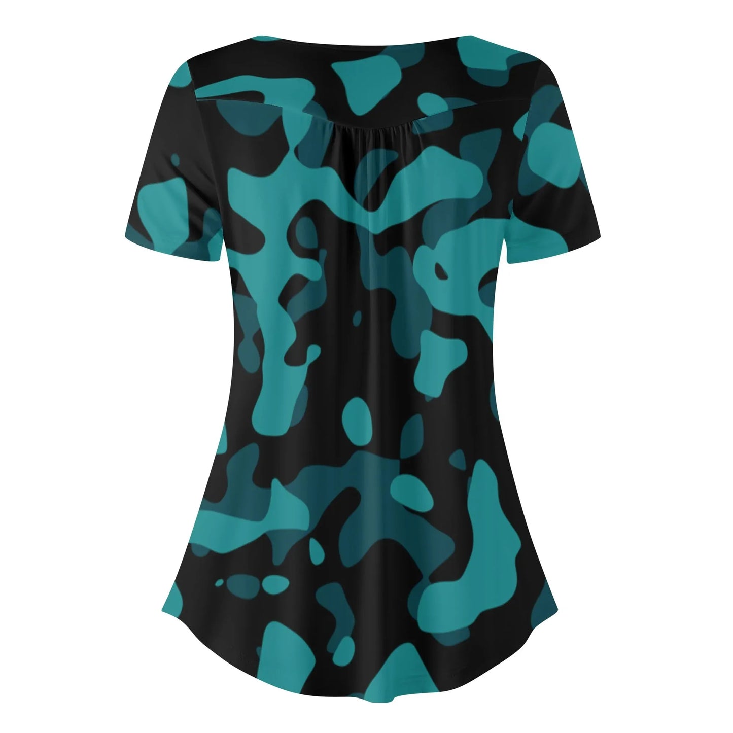 lockere-bluse-mit-u-ausschnitt-und-kurzen-armeln-fur-damen-turkis-camouflage-bluse-jlr-design-4 - JLR Design