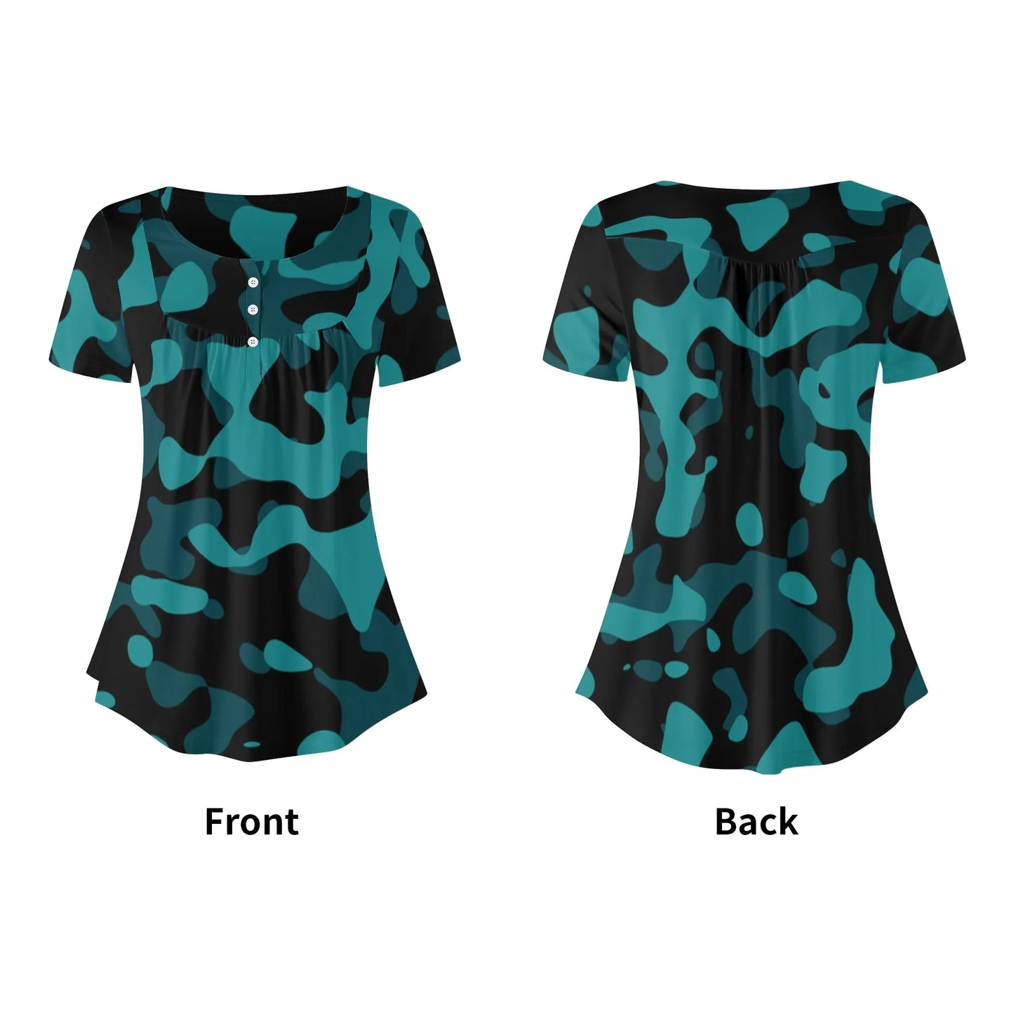 lockere-bluse-mit-u-ausschnitt-und-kurzen-armeln-fur-damen-turkis-camouflage-bluse-jlr-design-5 - JLR Design