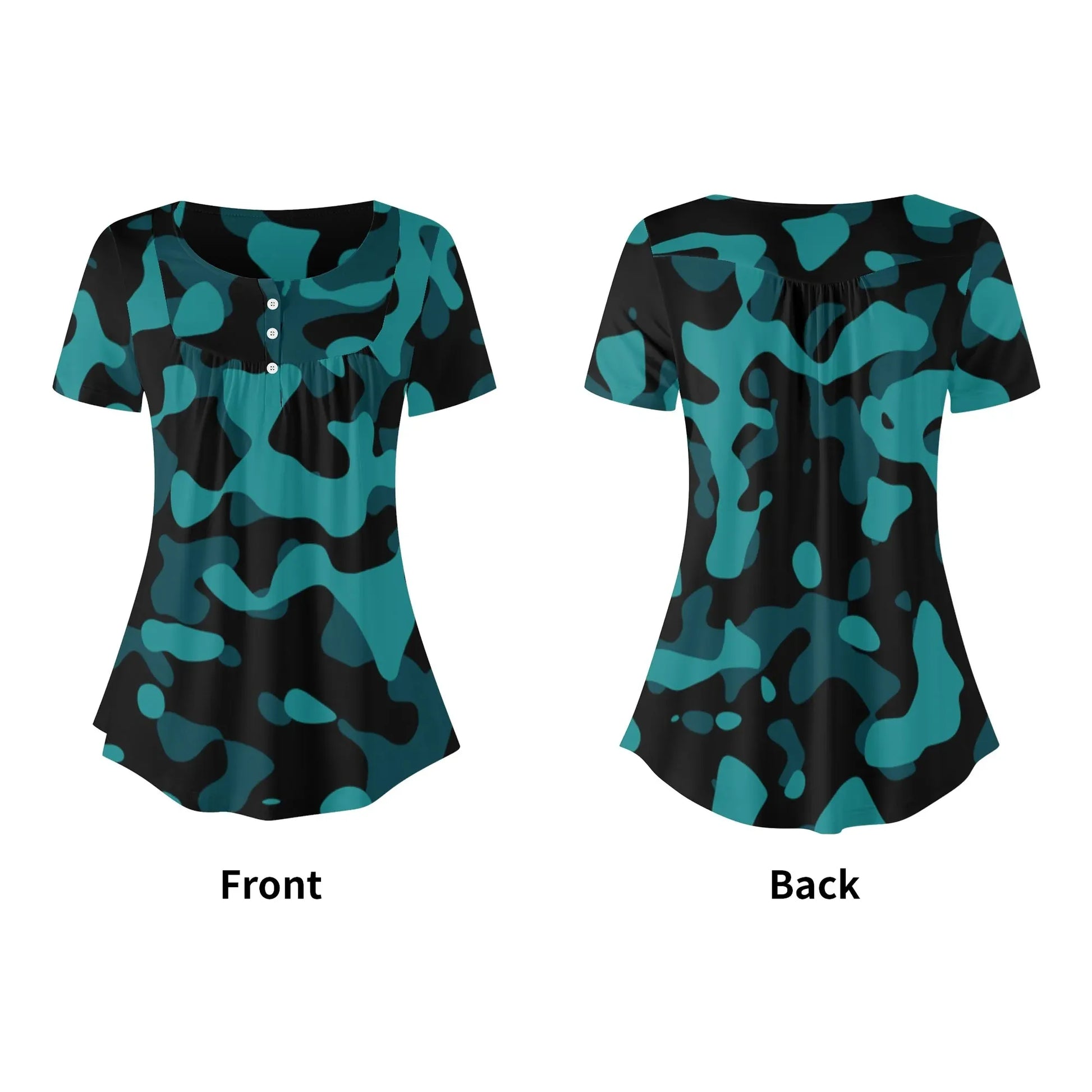 lockere-bluse-mit-u-ausschnitt-und-kurzen-armeln-fur-damen-turkis-camouflage-bluse-jlr-design-5 - JLR Design