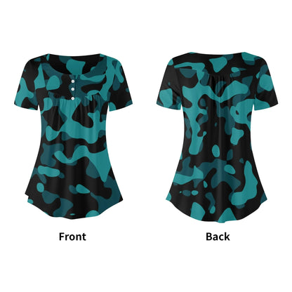 lockere-bluse-mit-u-ausschnitt-und-kurzen-armeln-fur-damen-turkis-camouflage-bluse-jlr-design-5 - JLR Design