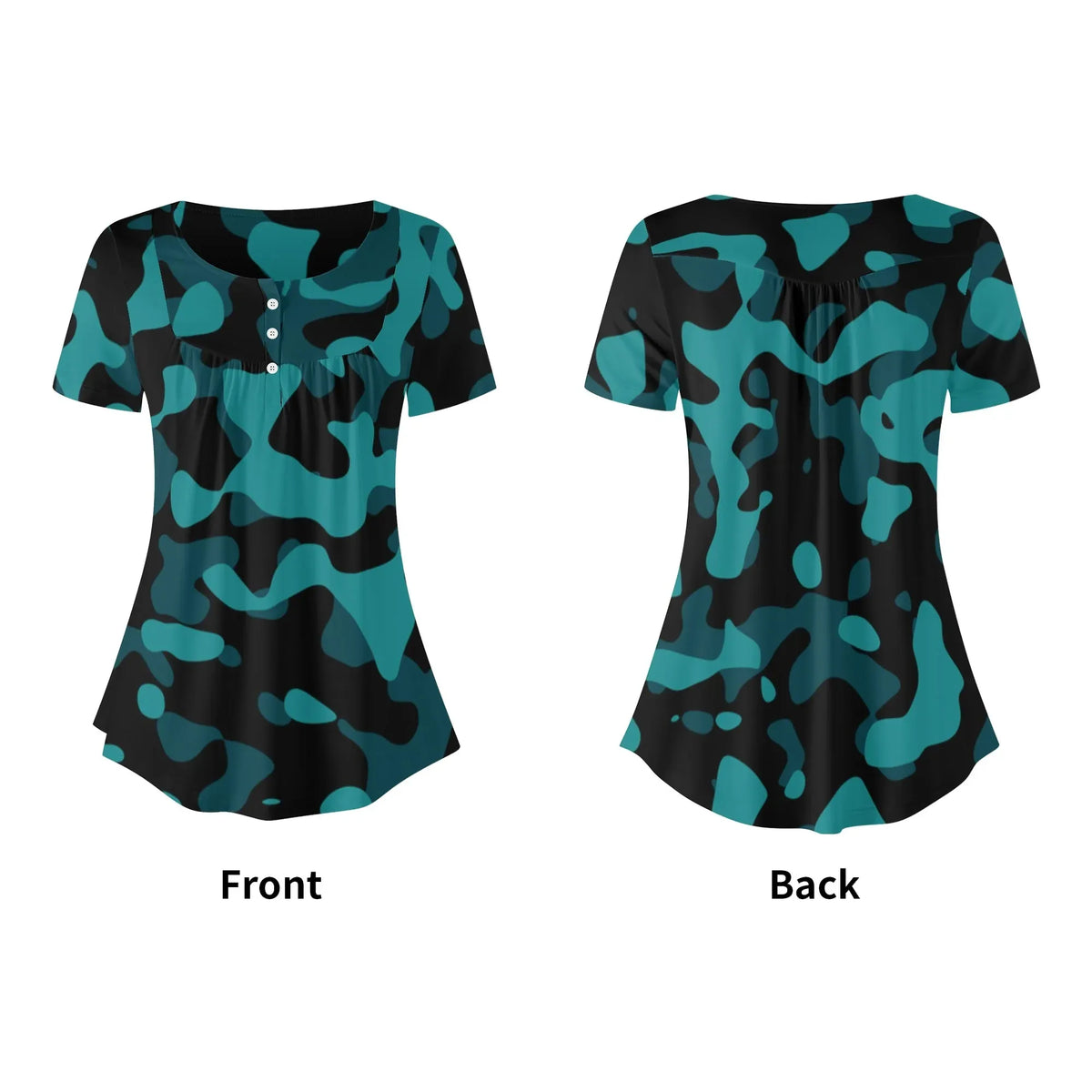 lockere-bluse-mit-u-ausschnitt-und-kurzen-armeln-fur-damen-turkis-camouflage-bluse-jlr-design-jlr-design-de-5 - JLR Design