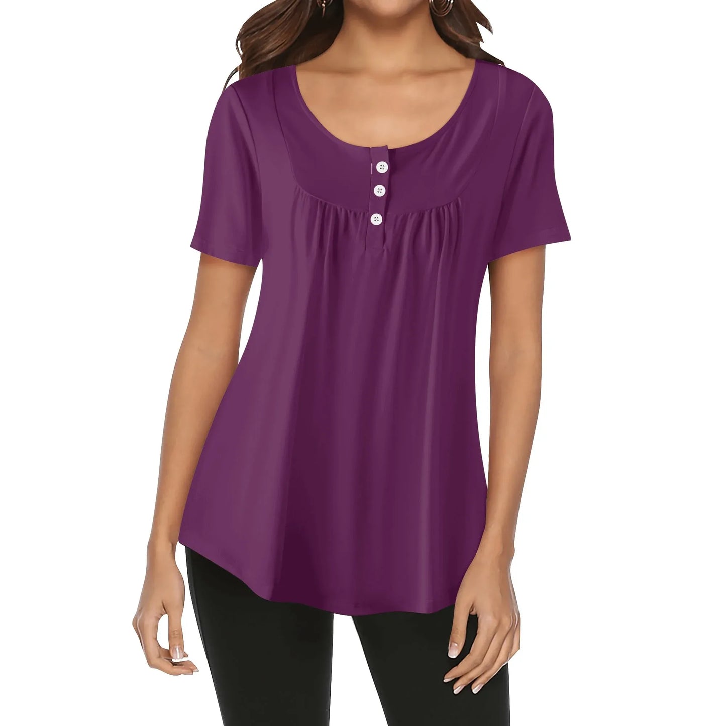 lockere-bluse-mit-u-ausschnitt-und-kurzen-armeln-fur-damen-tyrian-purple-bluse-jlr-design-1 - JLR Design