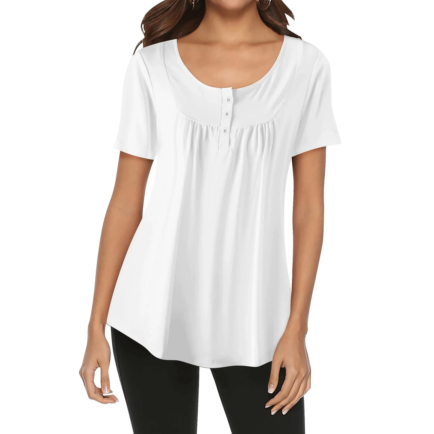 lockere-bluse-mit-u-ausschnitt-und-kurzen-armeln-fur-damen-weiss-bluse-jlr-design-1 - JLR Design