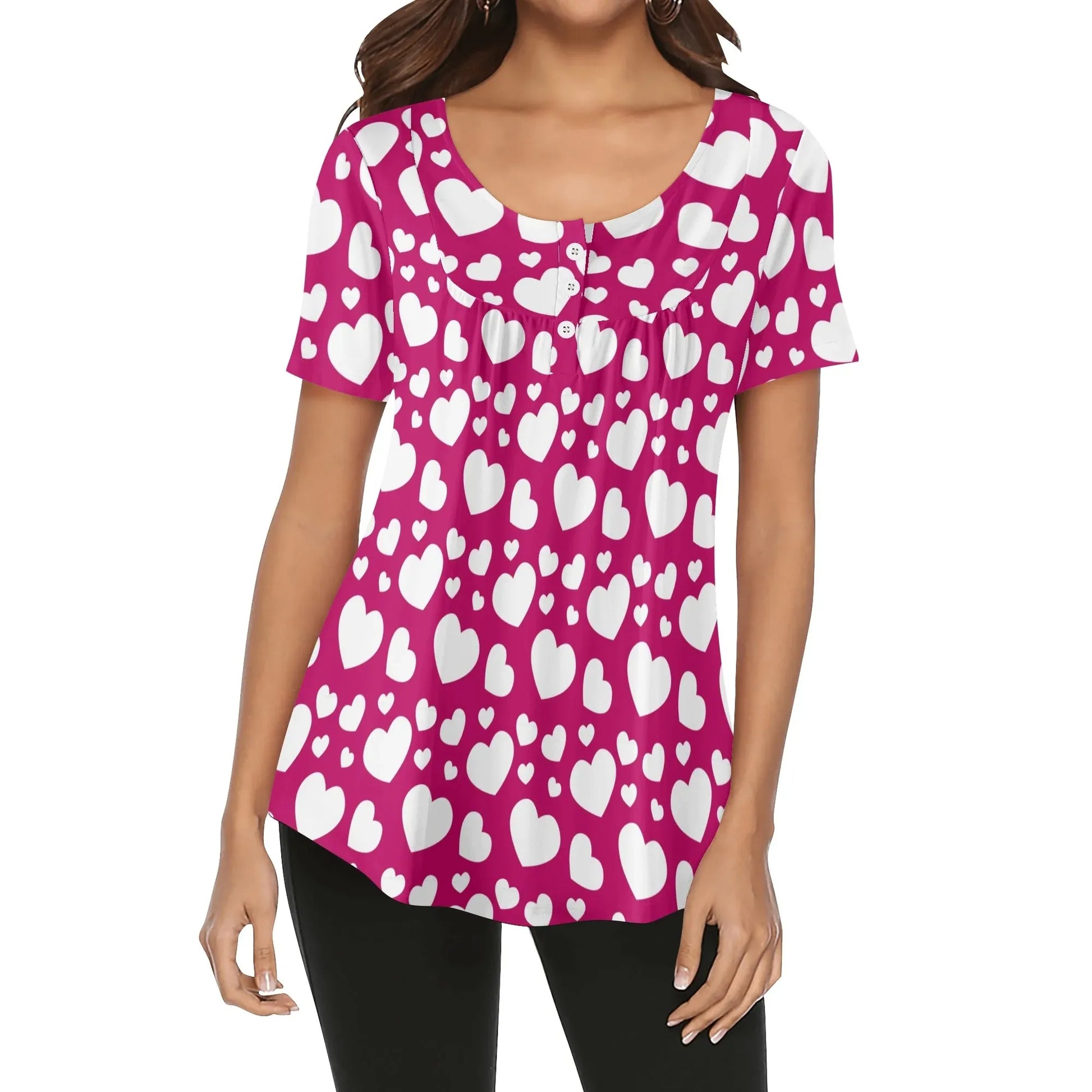 lockere-bluse-mit-u-ausschnitt-und-kurzen-armeln-fur-damen-weisses-herzchenmuster-bluse-jlr-design-1 - JLR Design