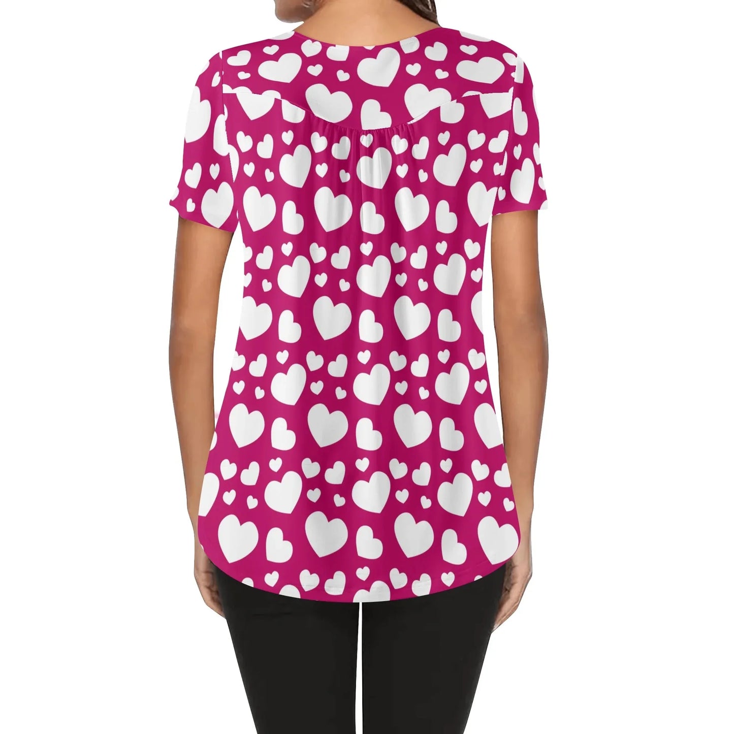 lockere-bluse-mit-u-ausschnitt-und-kurzen-armeln-fur-damen-weisses-herzchenmuster-bluse-jlr-design-2 - JLR Design