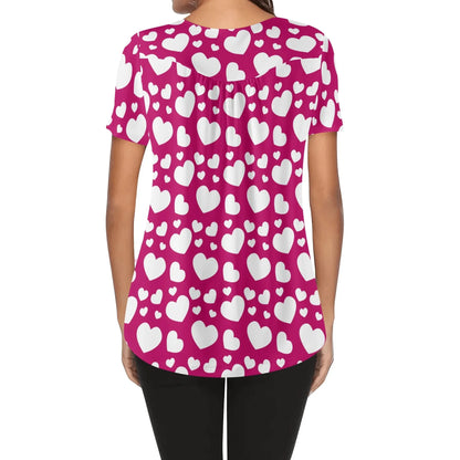 lockere-bluse-mit-u-ausschnitt-und-kurzen-armeln-fur-damen-weisses-herzchenmuster-bluse-jlr-design-2 - JLR Design