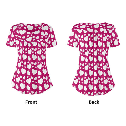 lockere-bluse-mit-u-ausschnitt-und-kurzen-armeln-fur-damen-weisses-herzchenmuster-bluse-jlr-design-5 - JLR Design