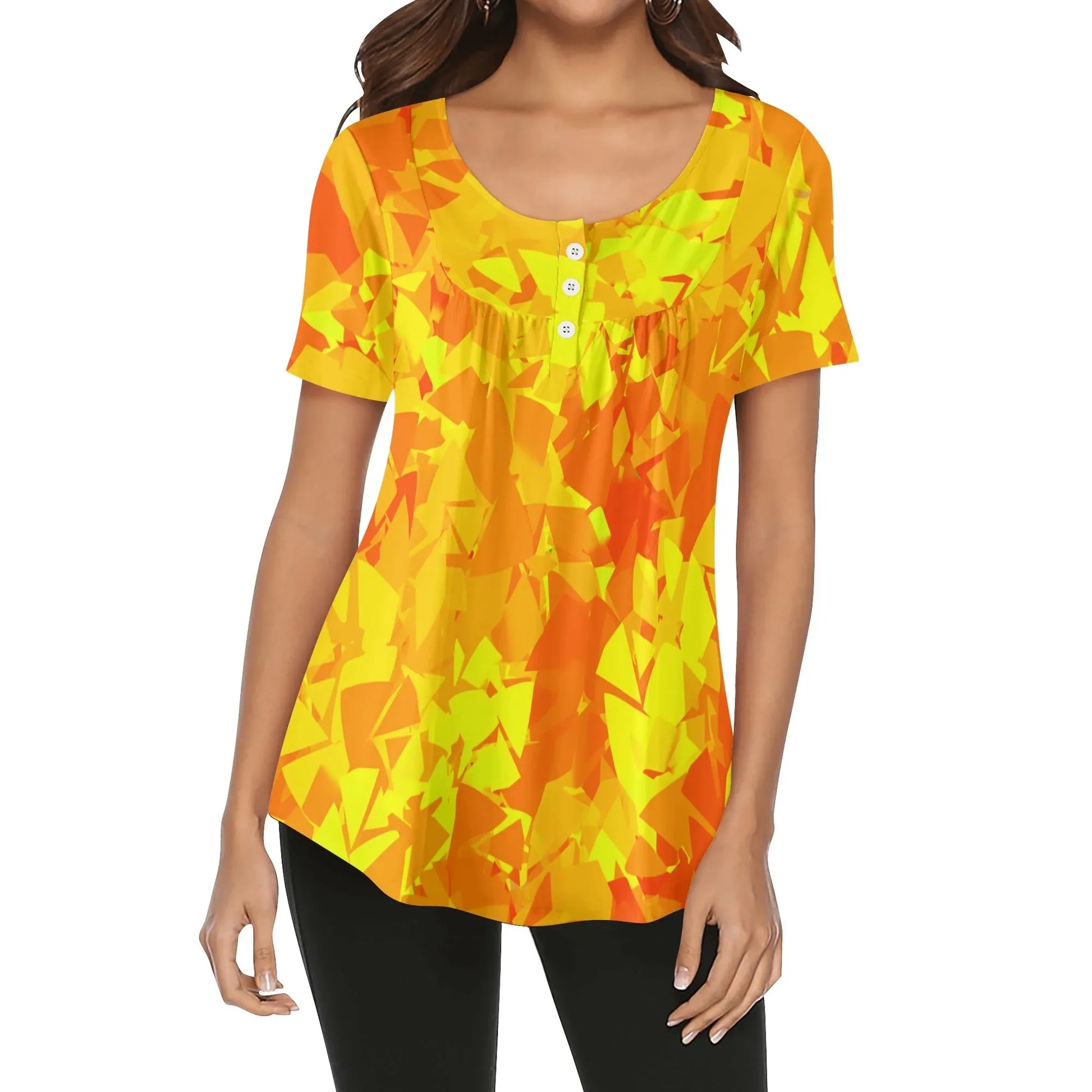 lockere-bluse-mit-u-ausschnitt-und-kurzen-armeln-fur-damen-yellow-crystal-bluse-jlr-design-1 - JLR Design