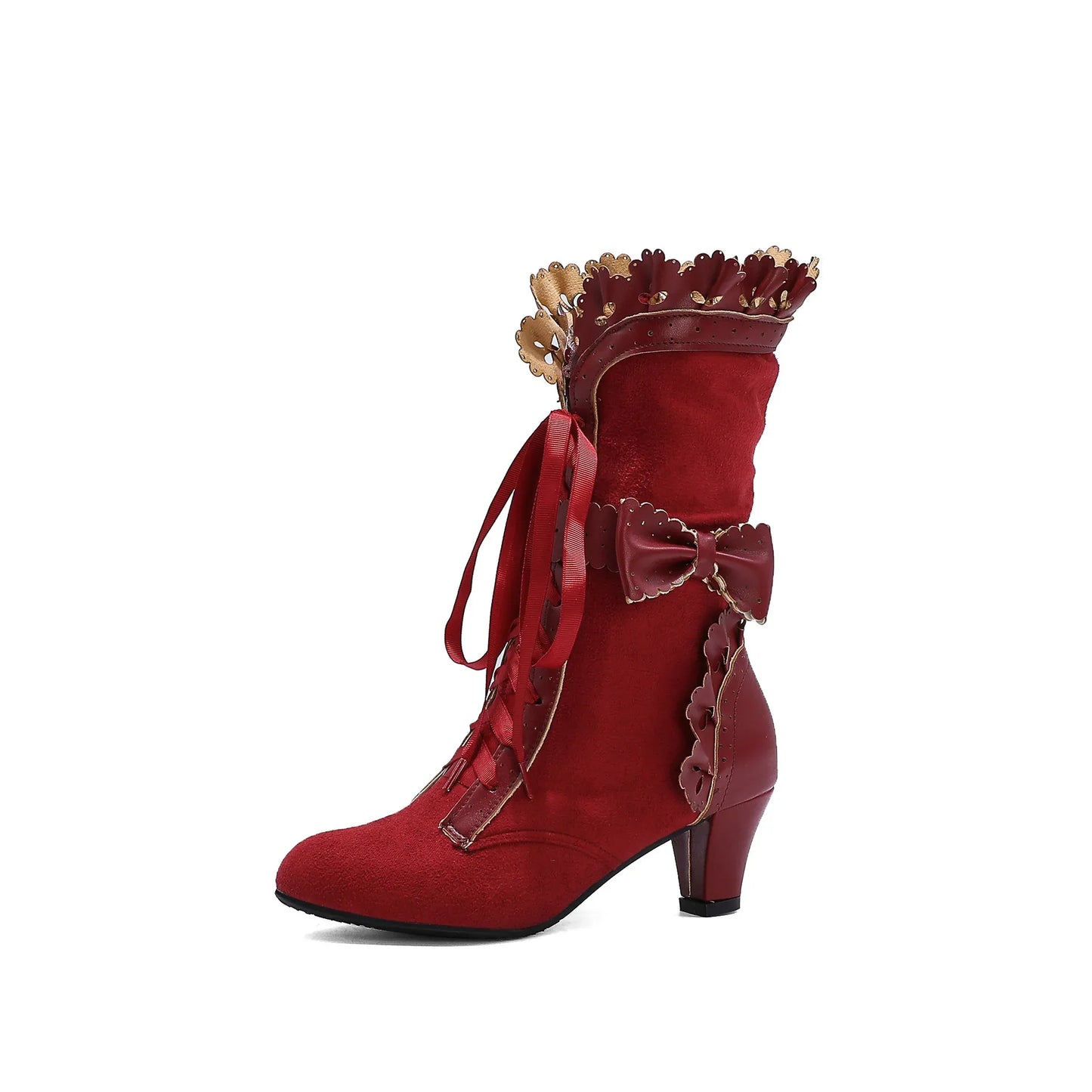 lolita-style-high-heels-mit-spitze-and-schleife-elegante-fashion-boots-in-leder-optik-high-heels-jlr-design-11 - JLR Design