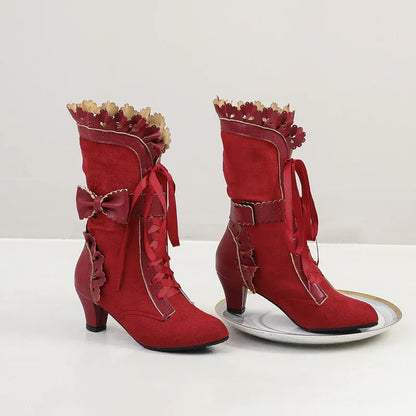 lolita-style-high-heels-mit-spitze-and-schleife-elegante-fashion-boots-in-leder-optik-high-heels-jlr-design-5 - JLR Design