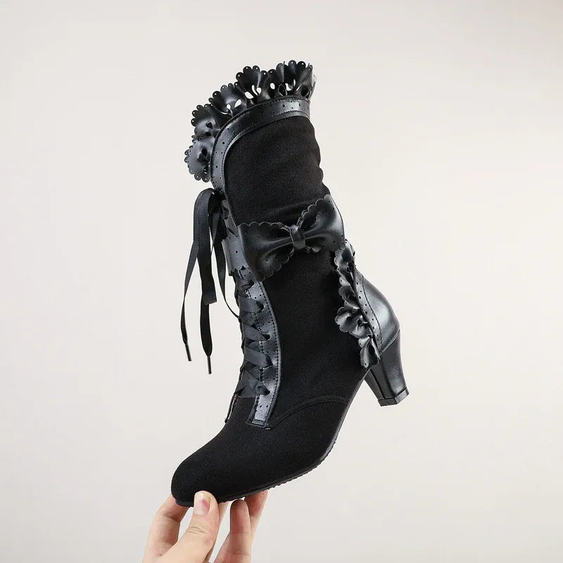 lolita-style-high-heels-mit-spitze-and-schleife-elegante-fashion-boots-in-leder-optik-high-heels-jlr-design-6 - JLR Design