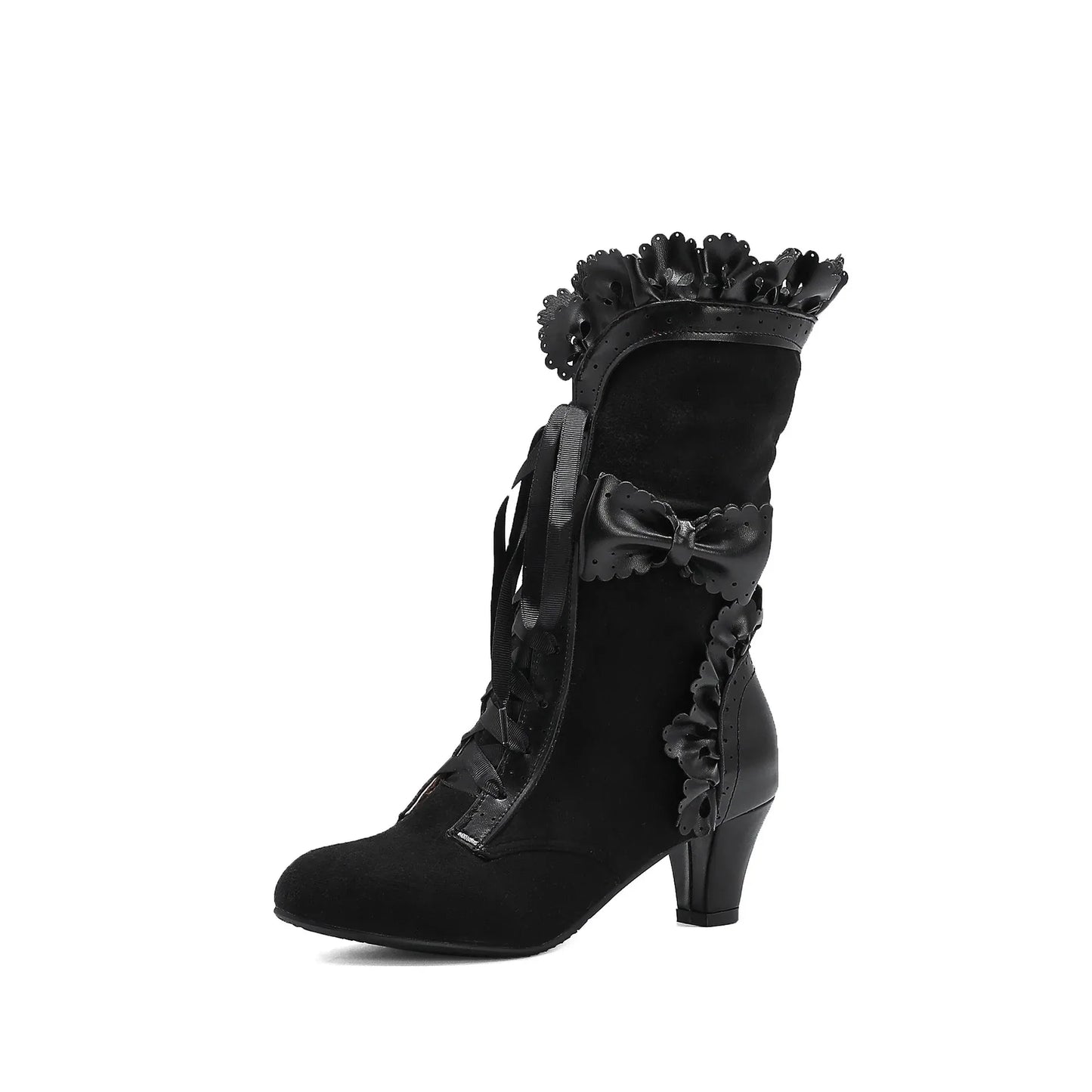 lolita-style-high-heels-mit-spitze-and-schleife-elegante-fashion-boots-in-leder-optik-high-heels-jlr-design-8 - JLR Design
