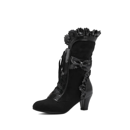 lolita-style-high-heels-mit-spitze-and-schleife-elegante-fashion-boots-in-leder-optik-high-heels-jlr-design-8 - JLR Design