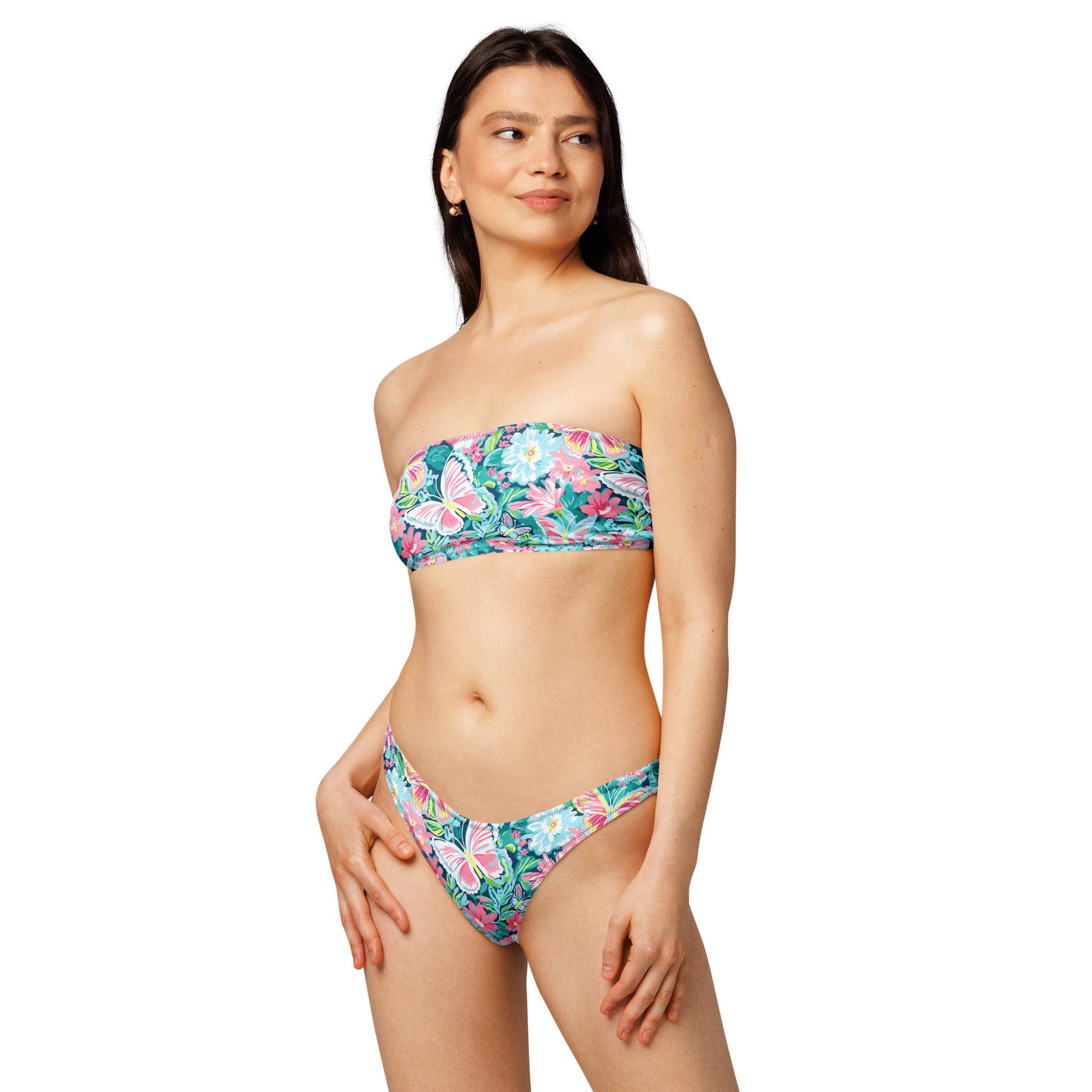 nachhaltiger-bandeau-bikini-colorful-butterfly-v1-recyceltes-material-mit-allover-druck-bikini-jlr-design-2 - JLR Design