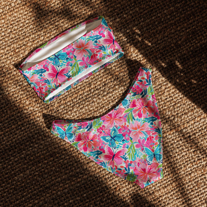 nachhaltiger-bandeau-bikini-colorful-butterfly-v2-recyceltes-material-mit-allover-druck-bikini-jlr-design-5 - JLR Design