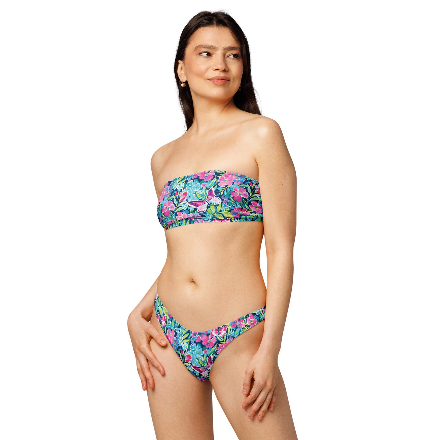 nachhaltiger-bandeau-bikini-colorful-butterfly-v3-recyceltes-material-mit-allover-druck-bikini-jlr-design-2 - JLR Design