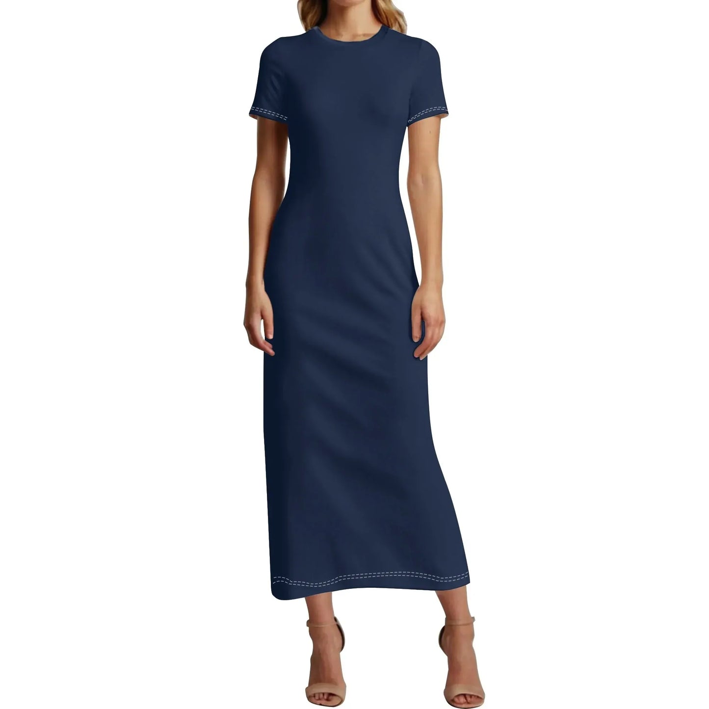 navy-short-sleeve-long-dress-long-dress-jlr-design-1 - JLR Design