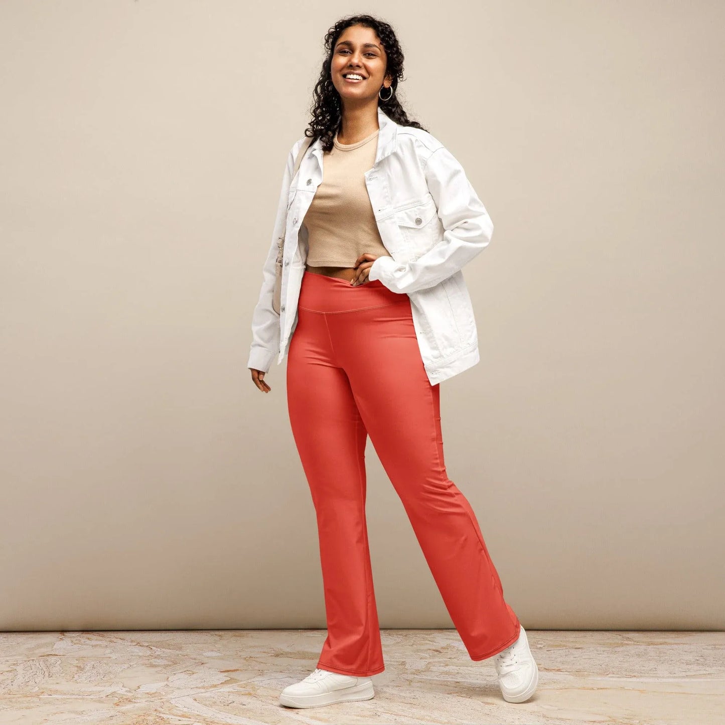 orange-red-high-waist-flare-leggings-flare-leggings-jlr-design-2 - JLR Design