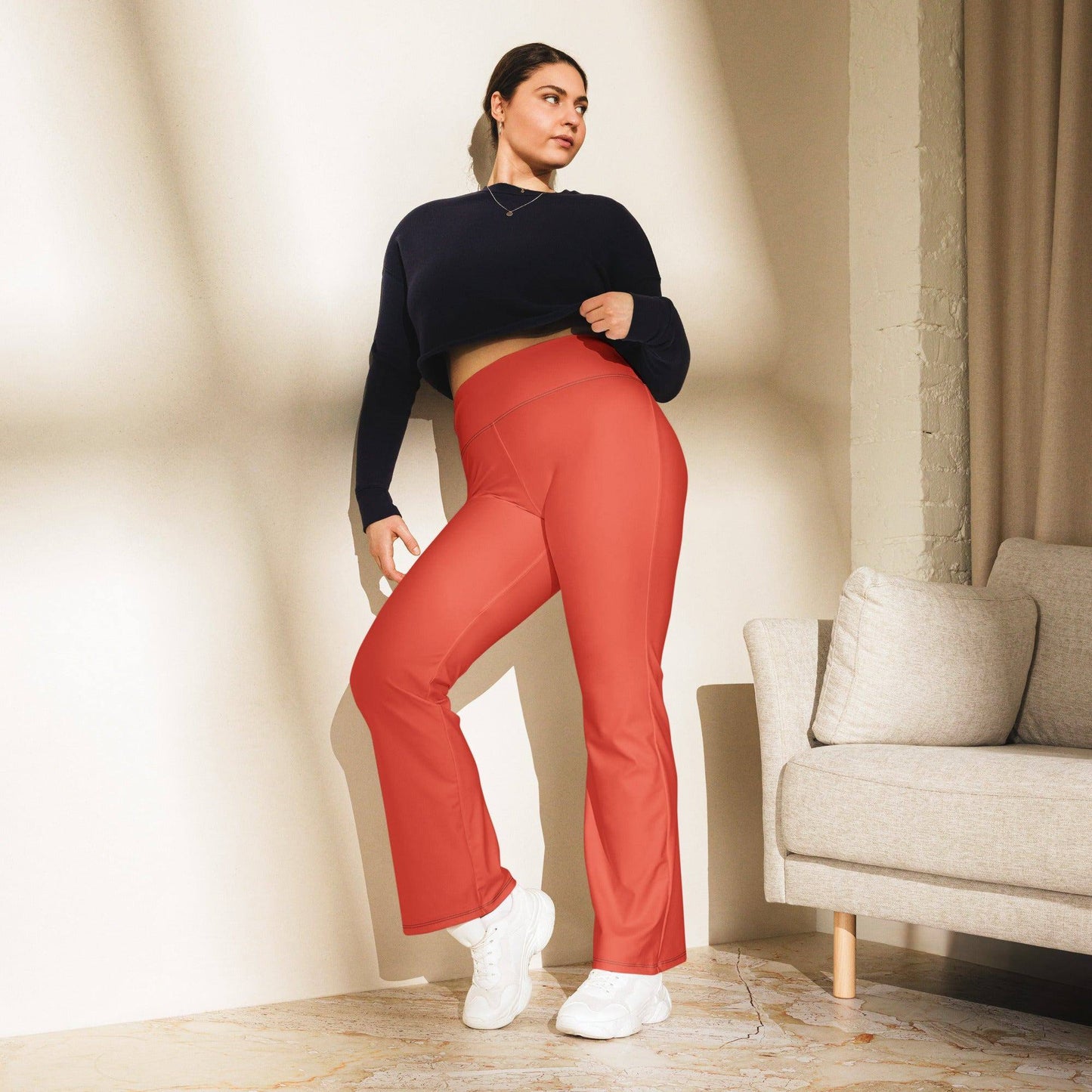 orange-red-high-waist-flare-leggings-flare-leggings-jlr-design-3 - JLR Design