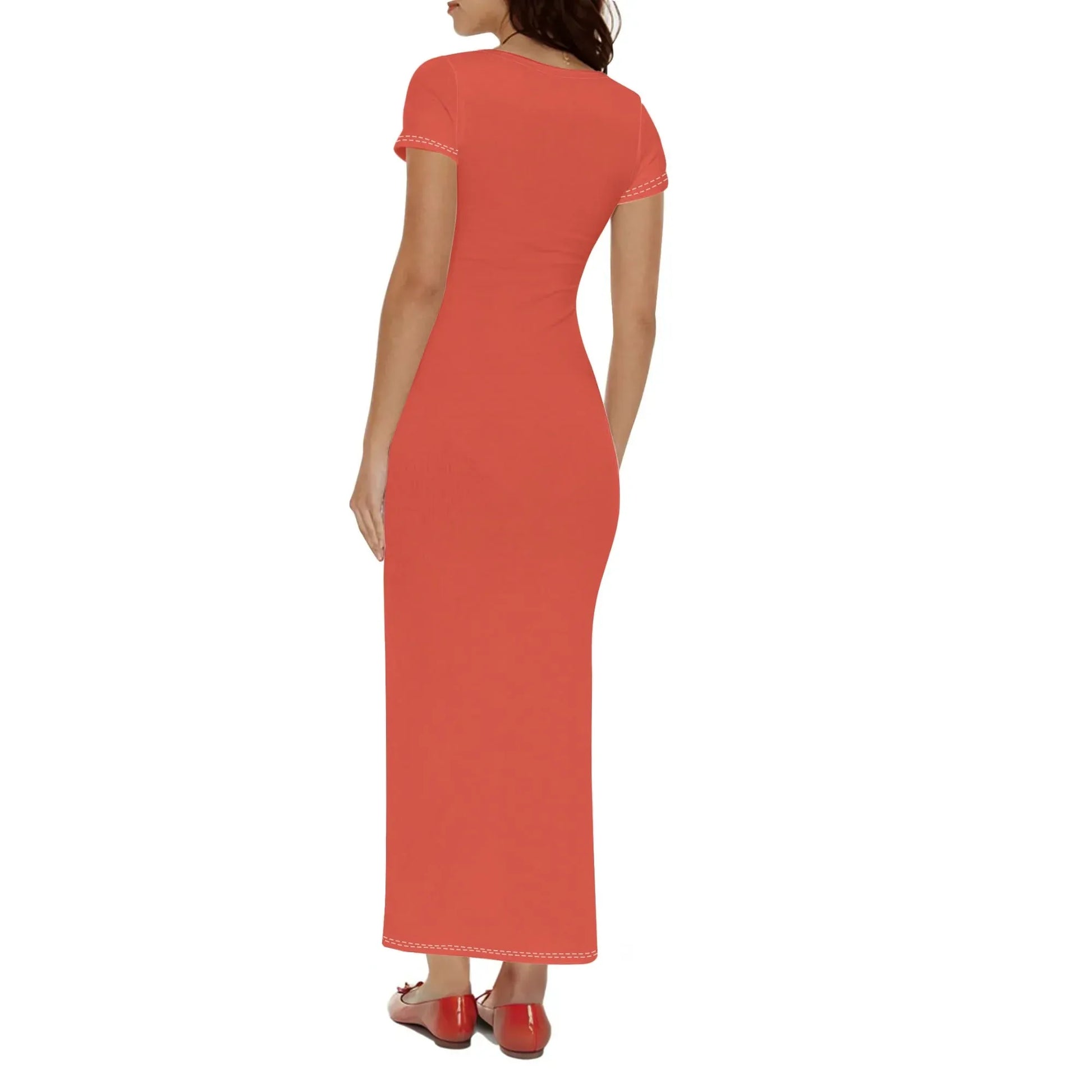 orange-red-short-sleeve-long-dress-long-dress-jlr-design-2 - JLR Design