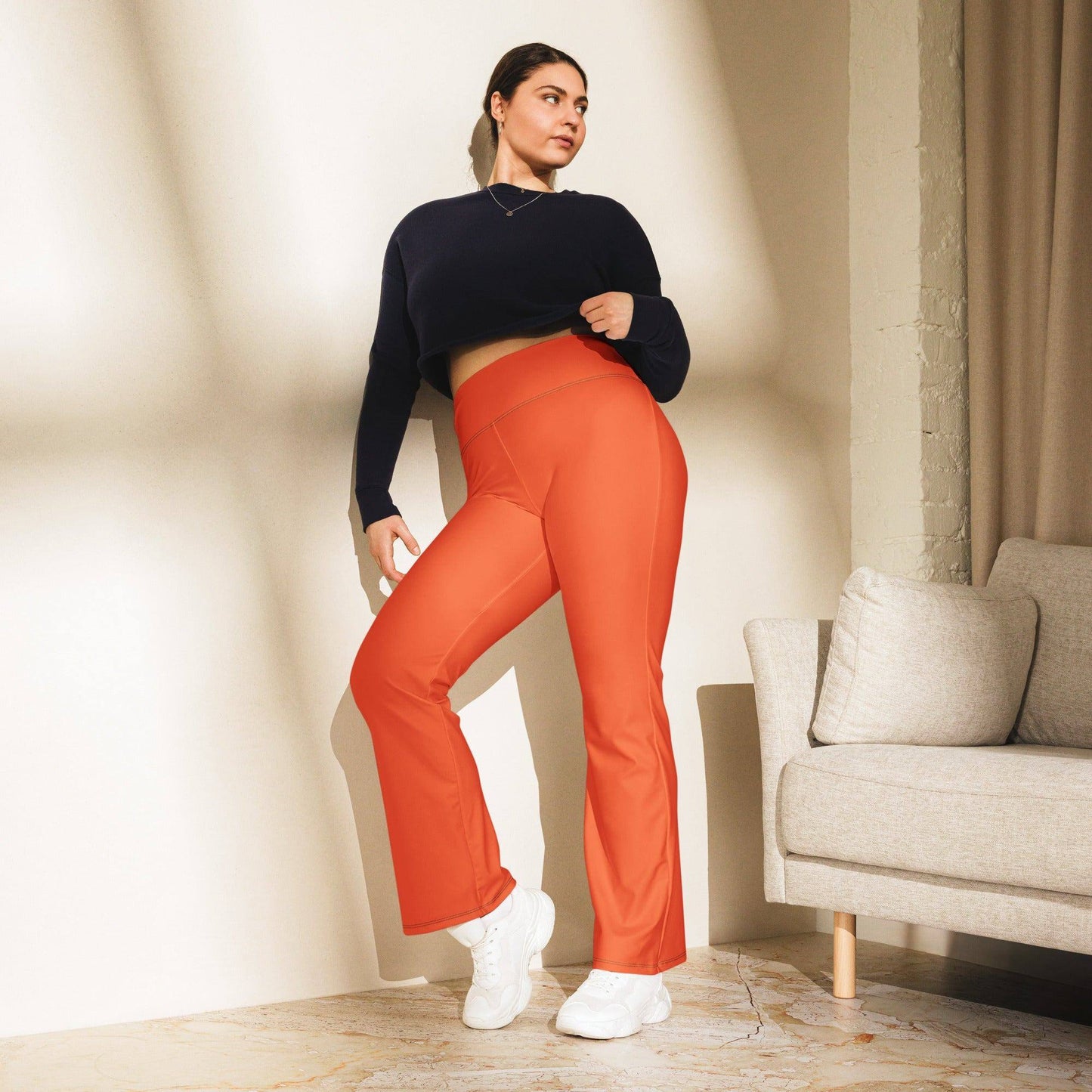 outrageous-orange-high-waist-flare-leggings-flare-leggings-jlr-design-3 - JLR Design