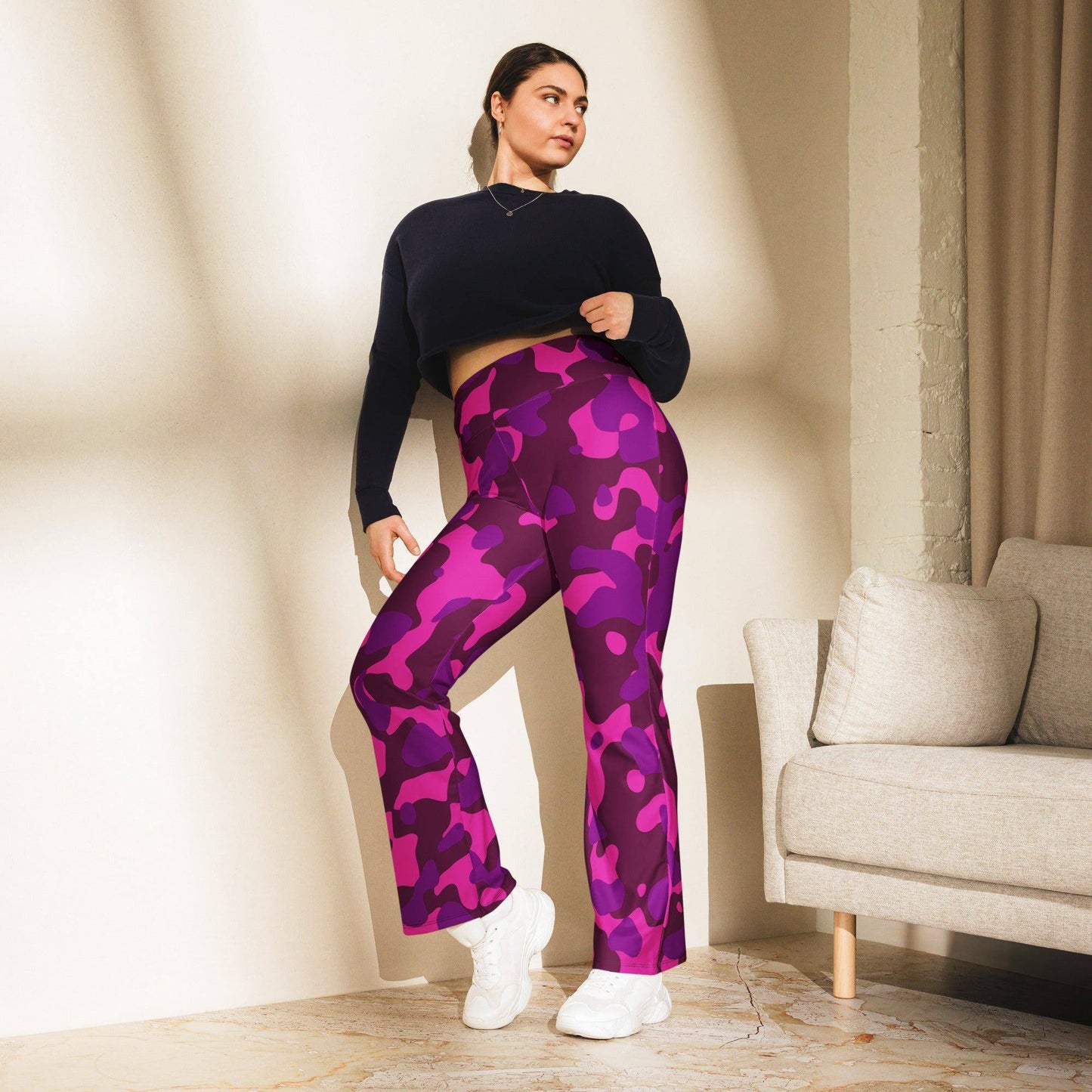 pink-camouflage-high-waist-flare-leggings-flare-leggings-jlr-design-1 - JLR Design