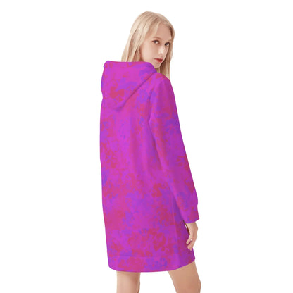 pink-crystal-damen-hoodiekleid-warmes-velvet-kapuzenkleid-aus-weichem-samt-fleece-hoodiekleid-jlr-design-2 - JLR Design