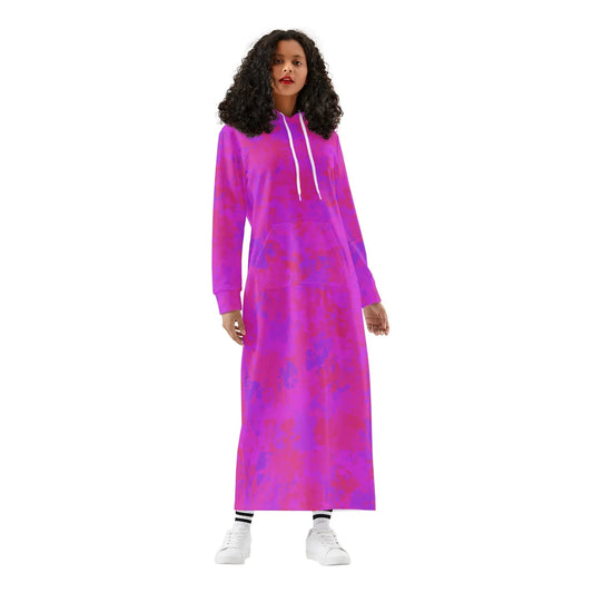 pink-crystal-damen-maxi-hoodiekleid-knochellanges-kapuzenkleid-aus-weich-angerautem-fleece-hoodiekleid-jlr-design-1 - JLR Design