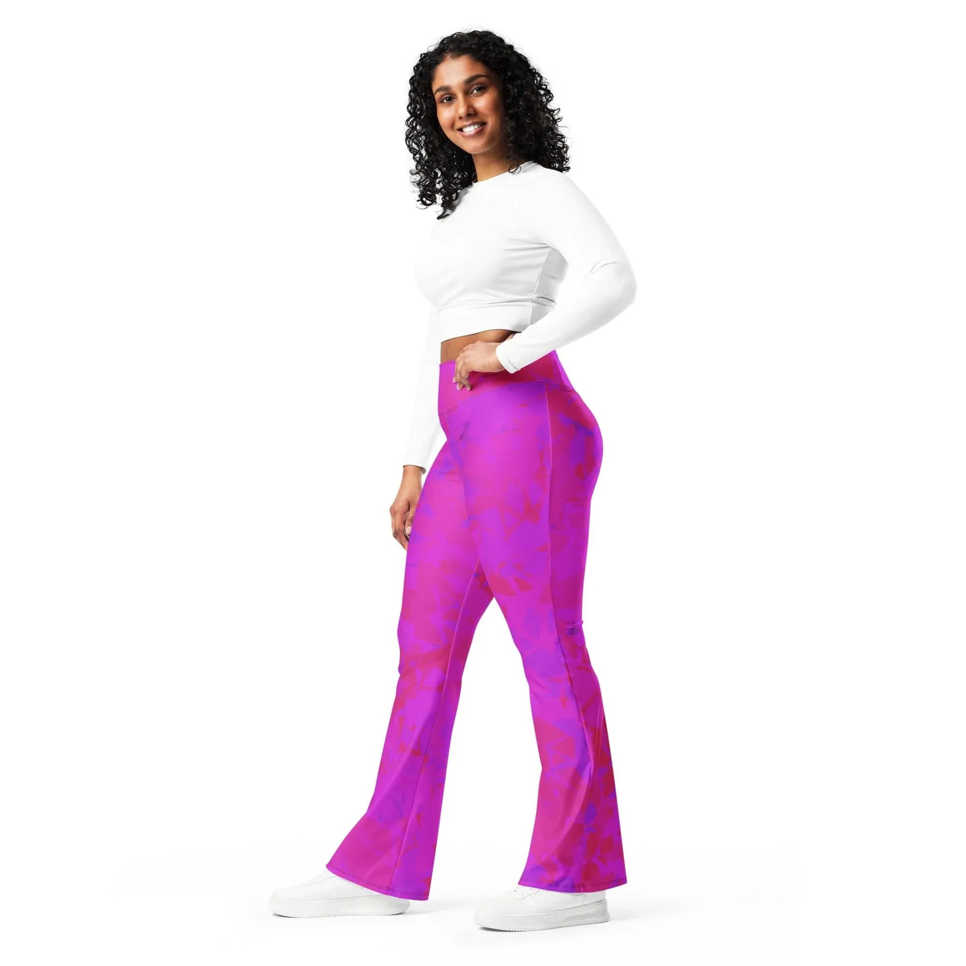 pink-crystal-high-waist-flare-leggings-flare-leggings-jlr-design-10 - JLR Design