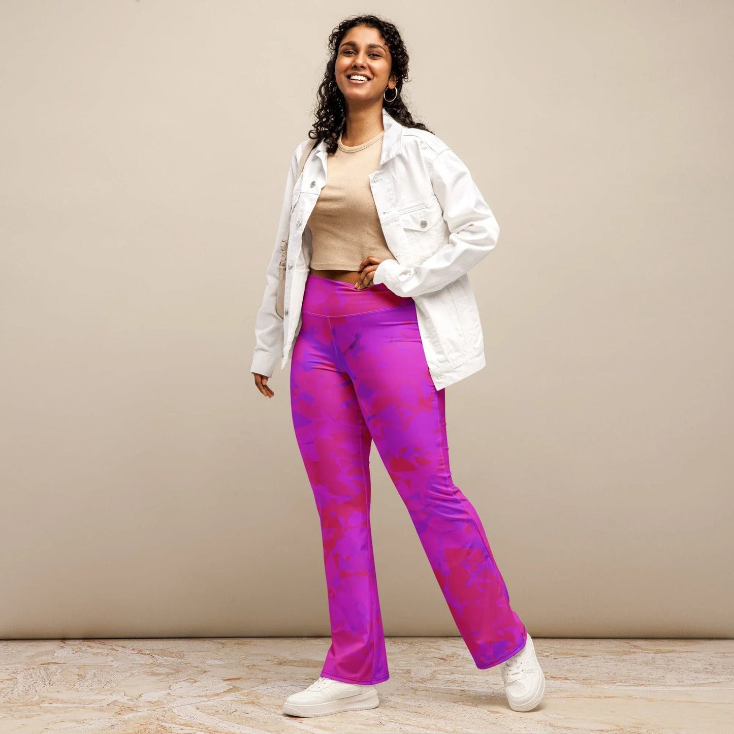 pink-crystal-high-waist-flare-leggings-flare-leggings-jlr-design-2 - JLR Design