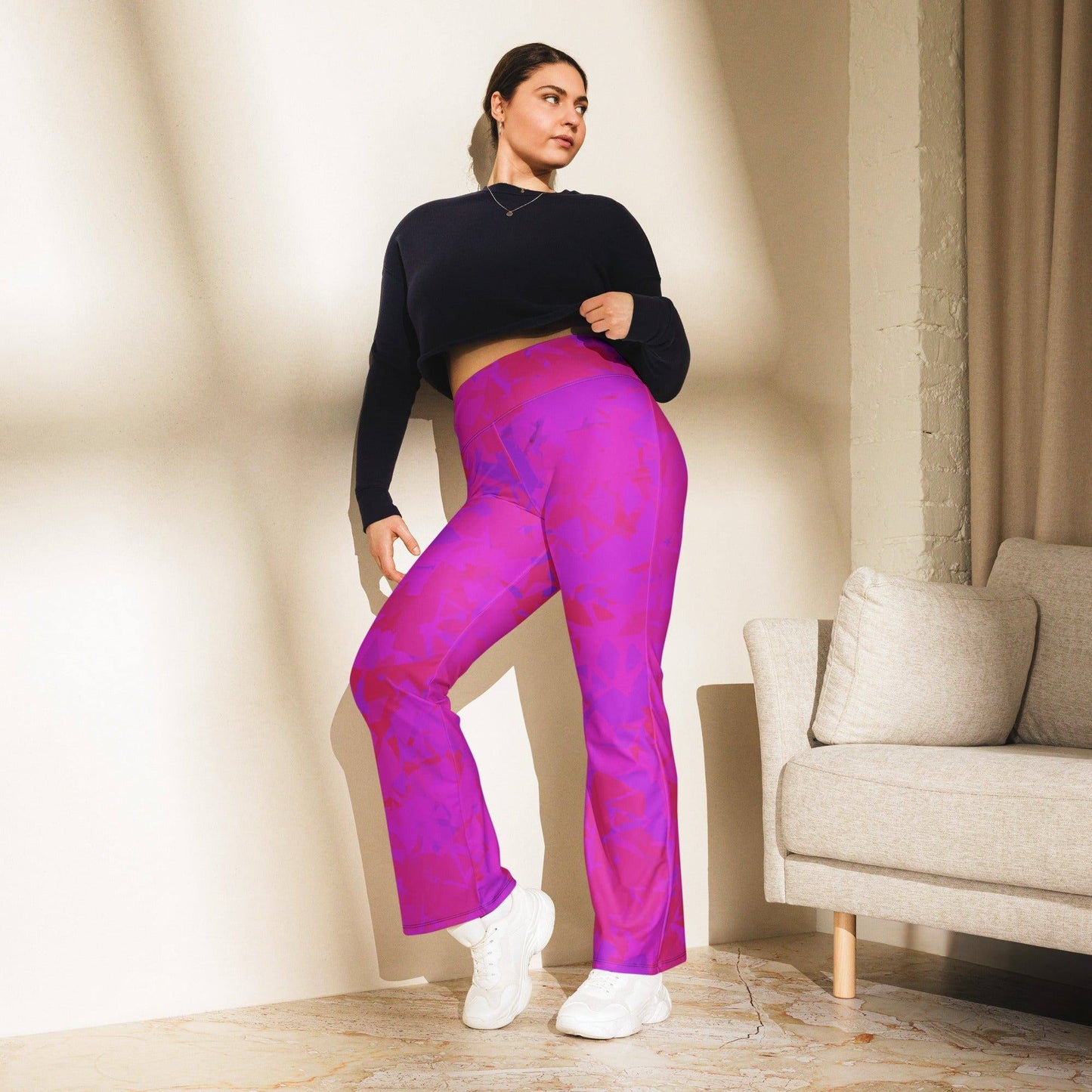 pink-crystal-high-waist-flare-leggings-flare-leggings-jlr-design-3 - JLR Design