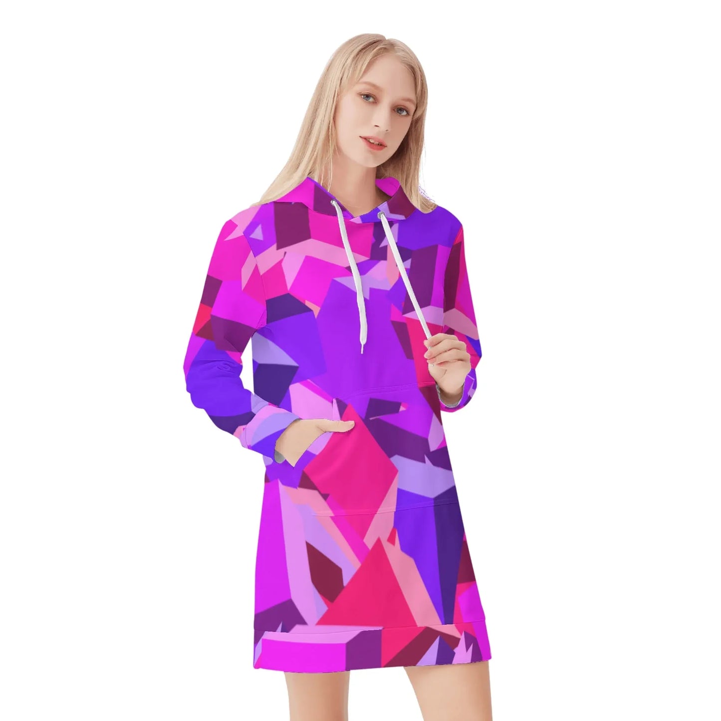 pink-cube-damen-hoodiekleid-warmes-velvet-kapuzenkleid-aus-weichem-samt-fleece-hoodiekleid-jlr-design-1 - JLR Design
