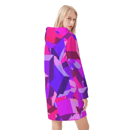 pink-cube-damen-hoodiekleid-warmes-velvet-kapuzenkleid-aus-weichem-samt-fleece-hoodiekleid-jlr-design-2 - JLR Design