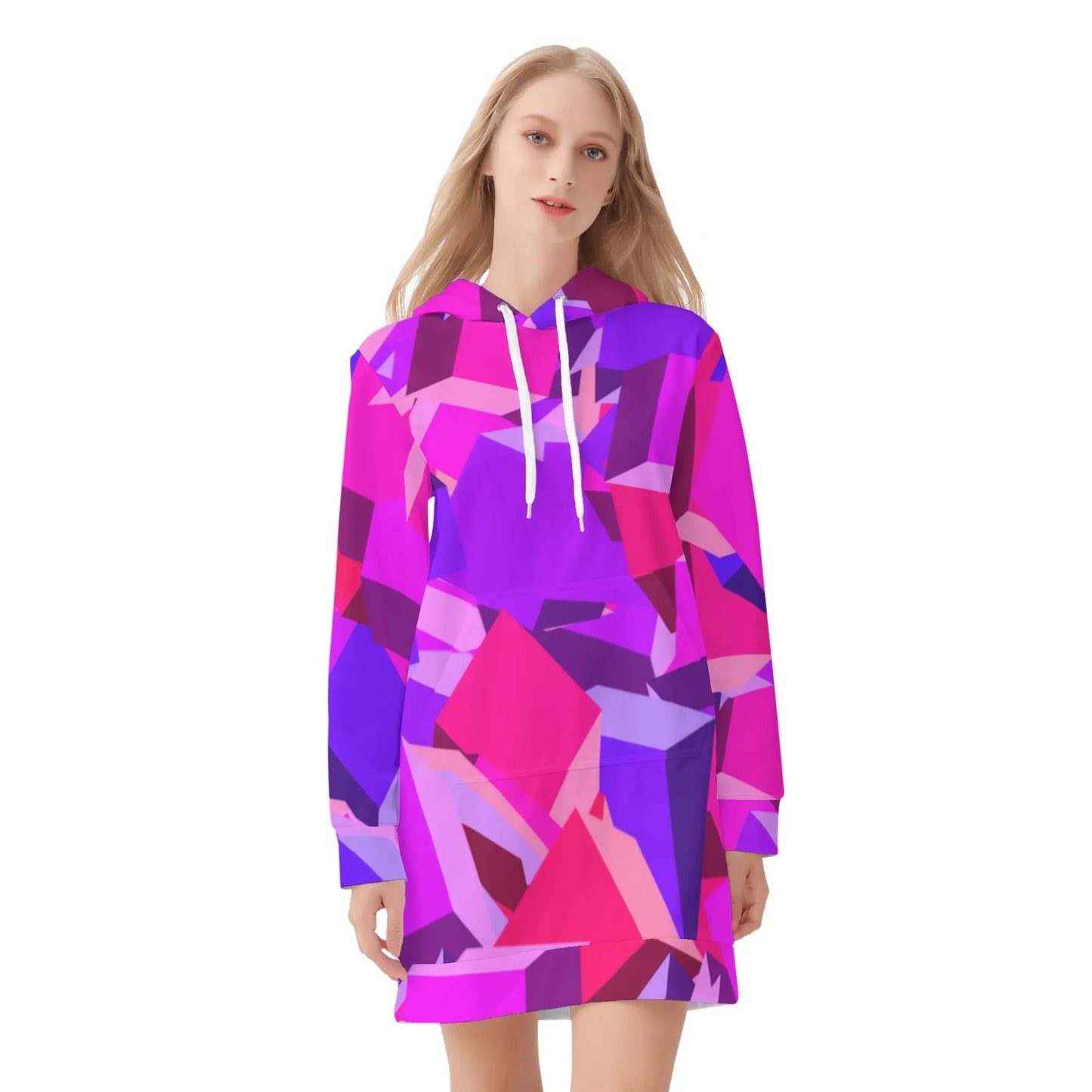 pink-cube-damen-hoodiekleid-warmes-velvet-kapuzenkleid-aus-weichem-samt-fleece-hoodiekleid-jlr-design-3 - JLR Design