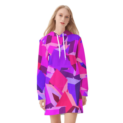 pink-cube-damen-hoodiekleid-warmes-velvet-kapuzenkleid-aus-weichem-samt-fleece-hoodiekleid-jlr-design-3 - JLR Design