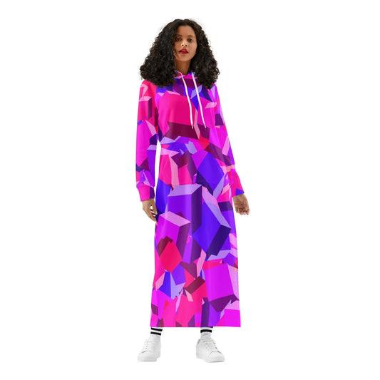 pink-cube-damen-maxi-hoodiekleid-knochellanges-kapuzenkleid-aus-weich-angerautem-fleece-hoodiekleid-jlr-design-1 - JLR Design