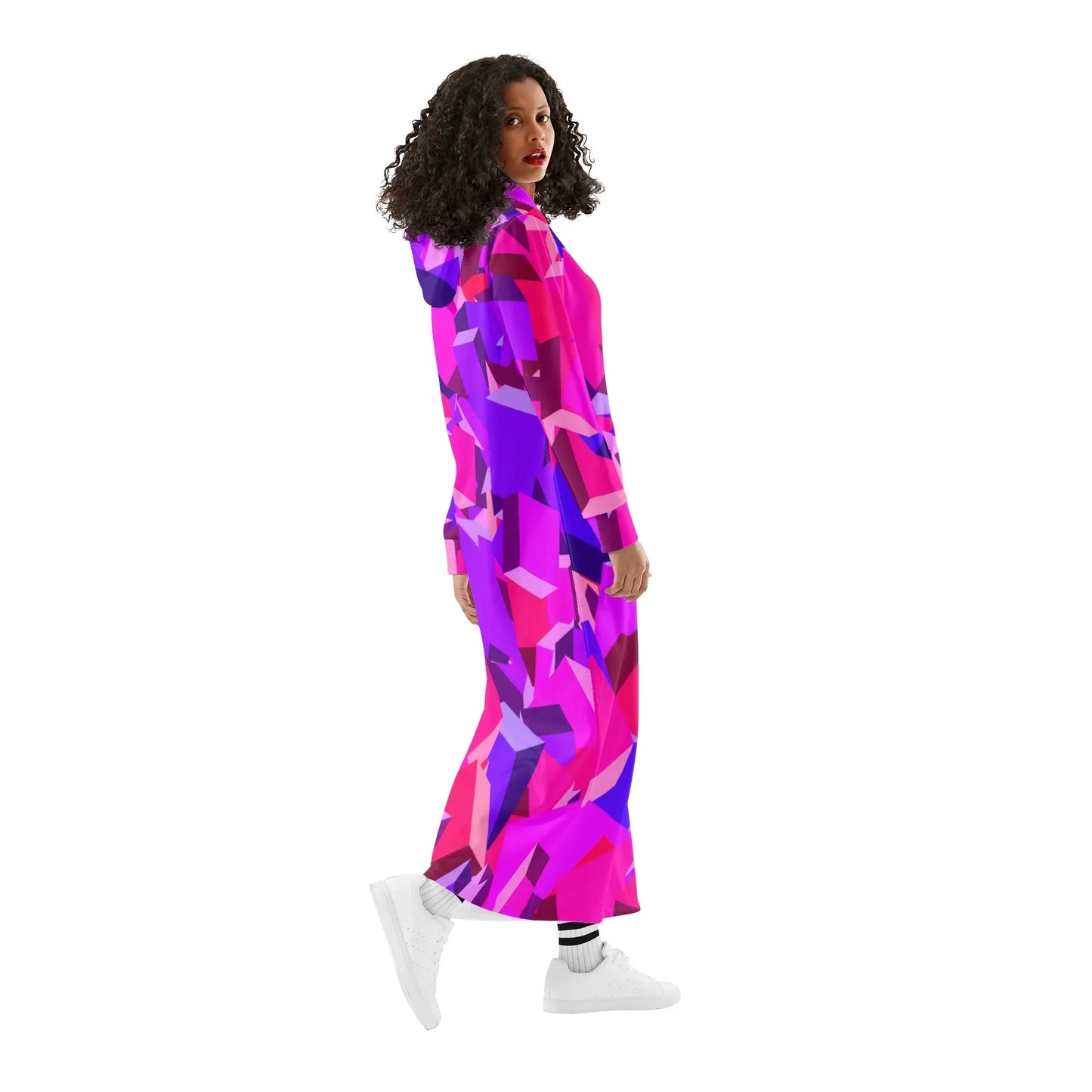 pink-cube-damen-maxi-hoodiekleid-knochellanges-kapuzenkleid-aus-weich-angerautem-fleece-hoodiekleid-jlr-design-3 - JLR Design