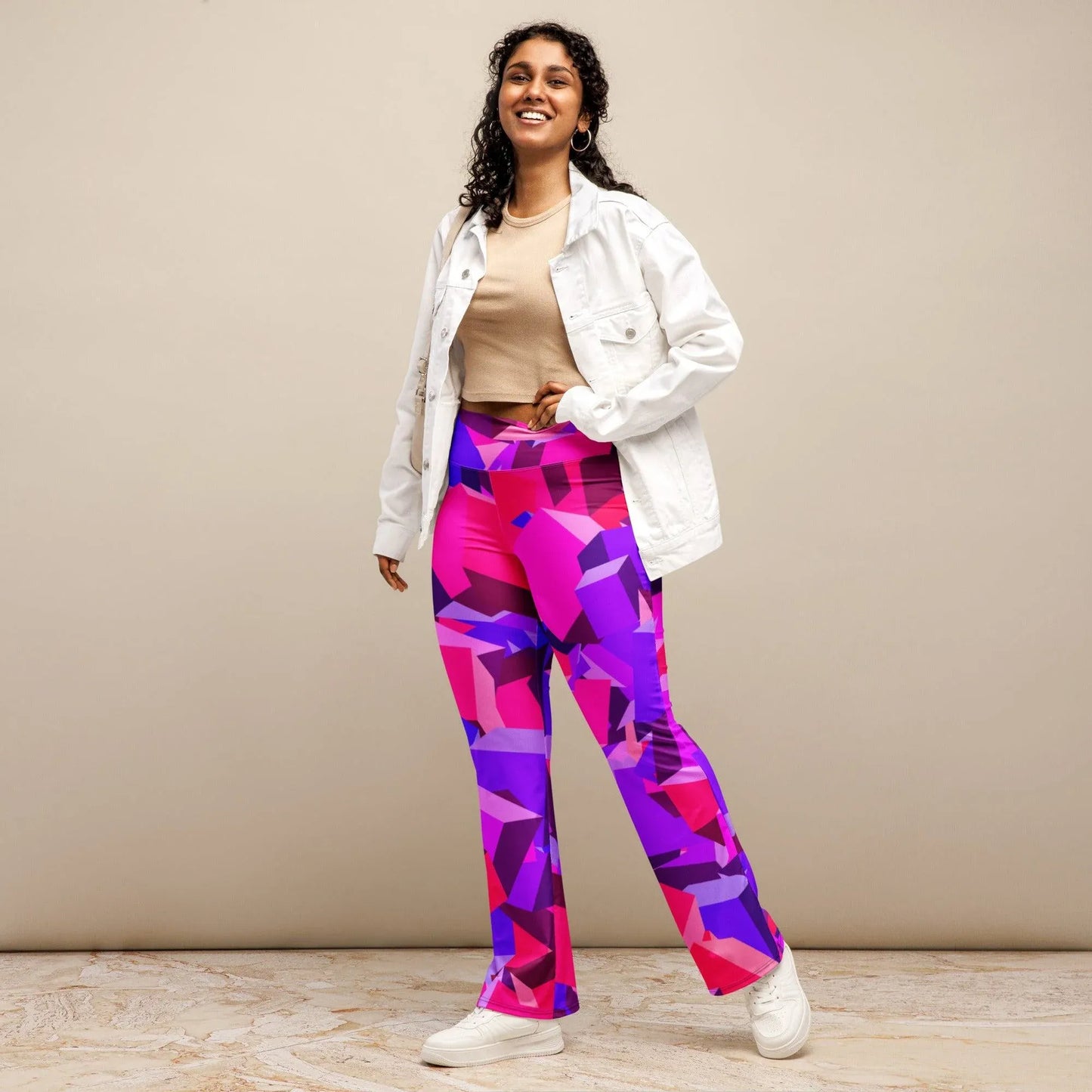 pink-cube-high-waist-flare-leggings-flare-leggings-jlr-design-1 - JLR Design