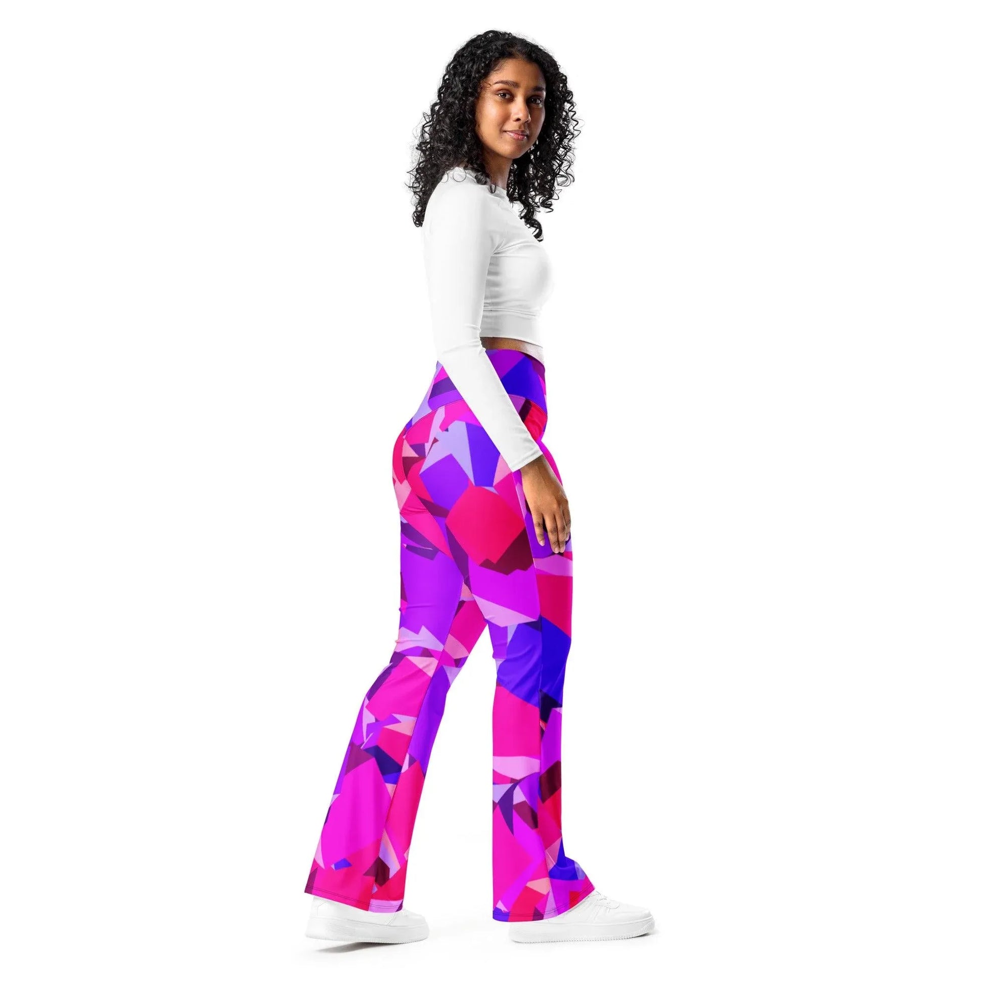 pink-cube-high-waist-flare-leggings-flare-leggings-jlr-design-2 - JLR Design