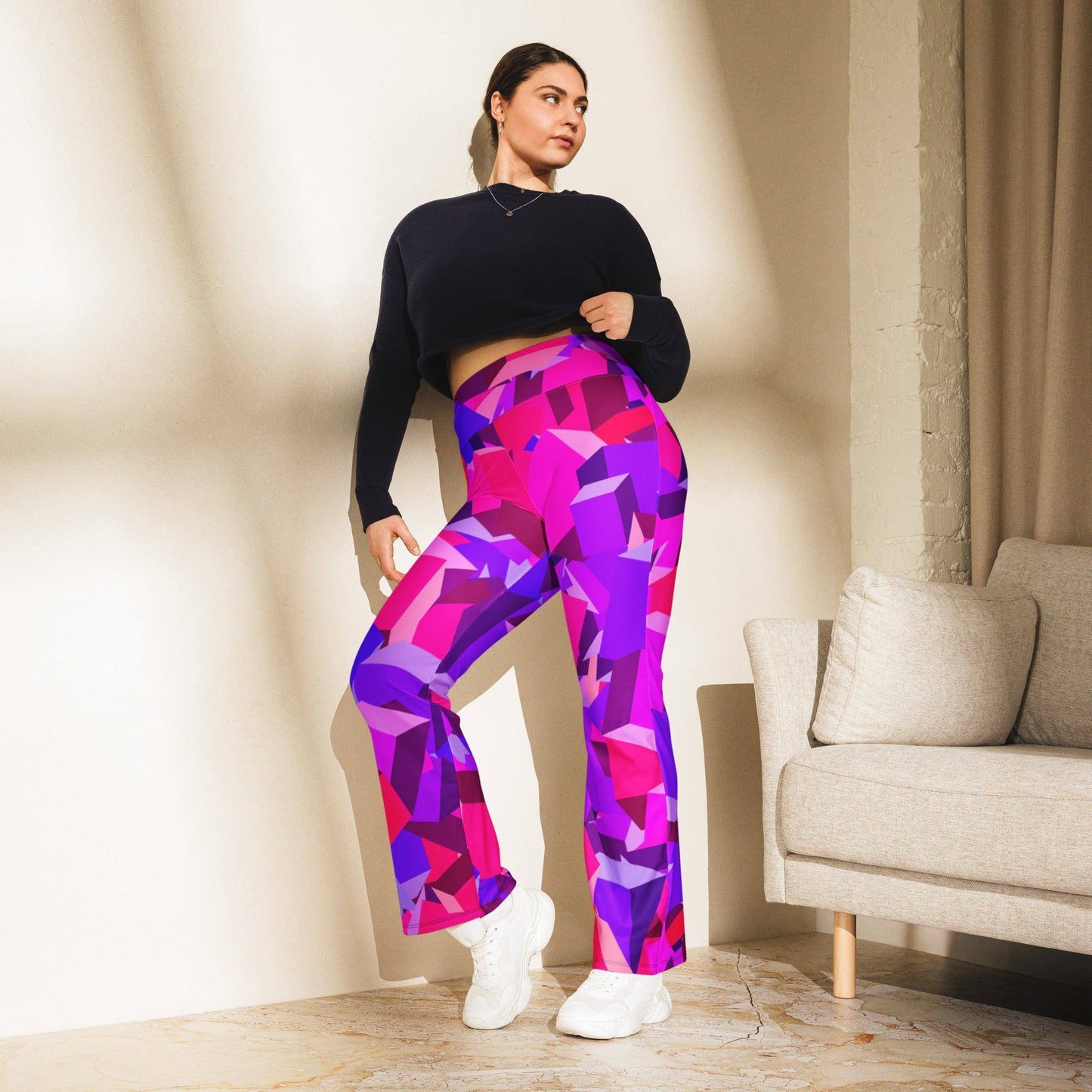 pink-cube-high-waist-flare-leggings-flare-leggings-jlr-design-3 - JLR Design
