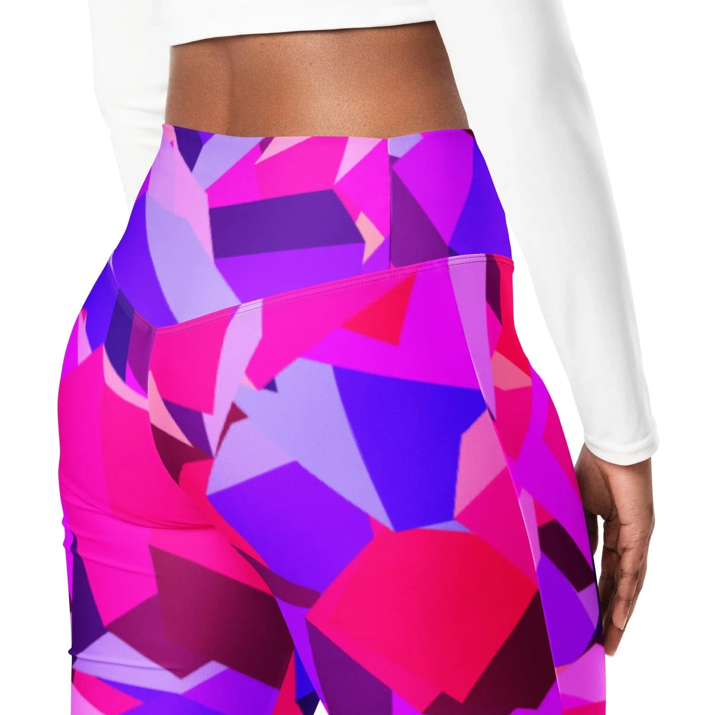 pink-cube-high-waist-flare-leggings-flare-leggings-jlr-design-6 - JLR Design