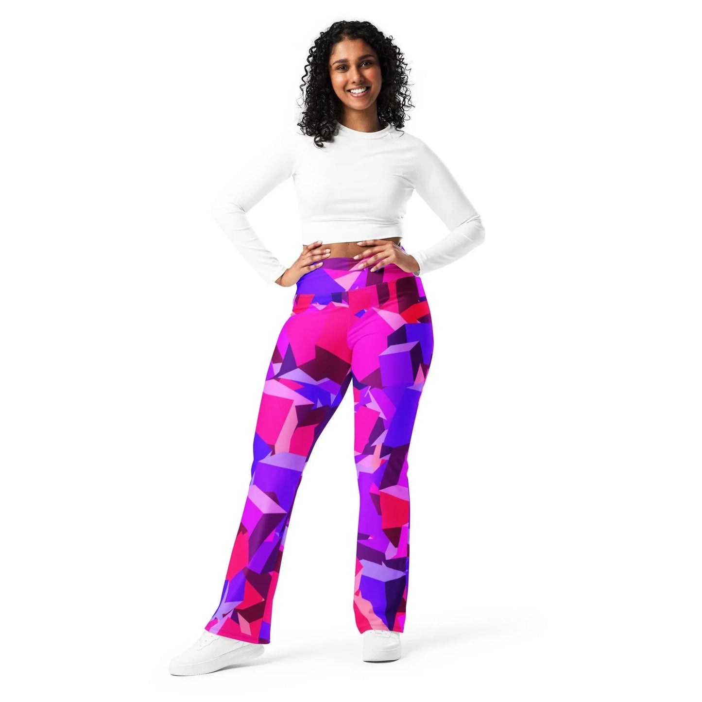 pink-cube-high-waist-flare-leggings-flare-leggings-jlr-design-8 - JLR Design