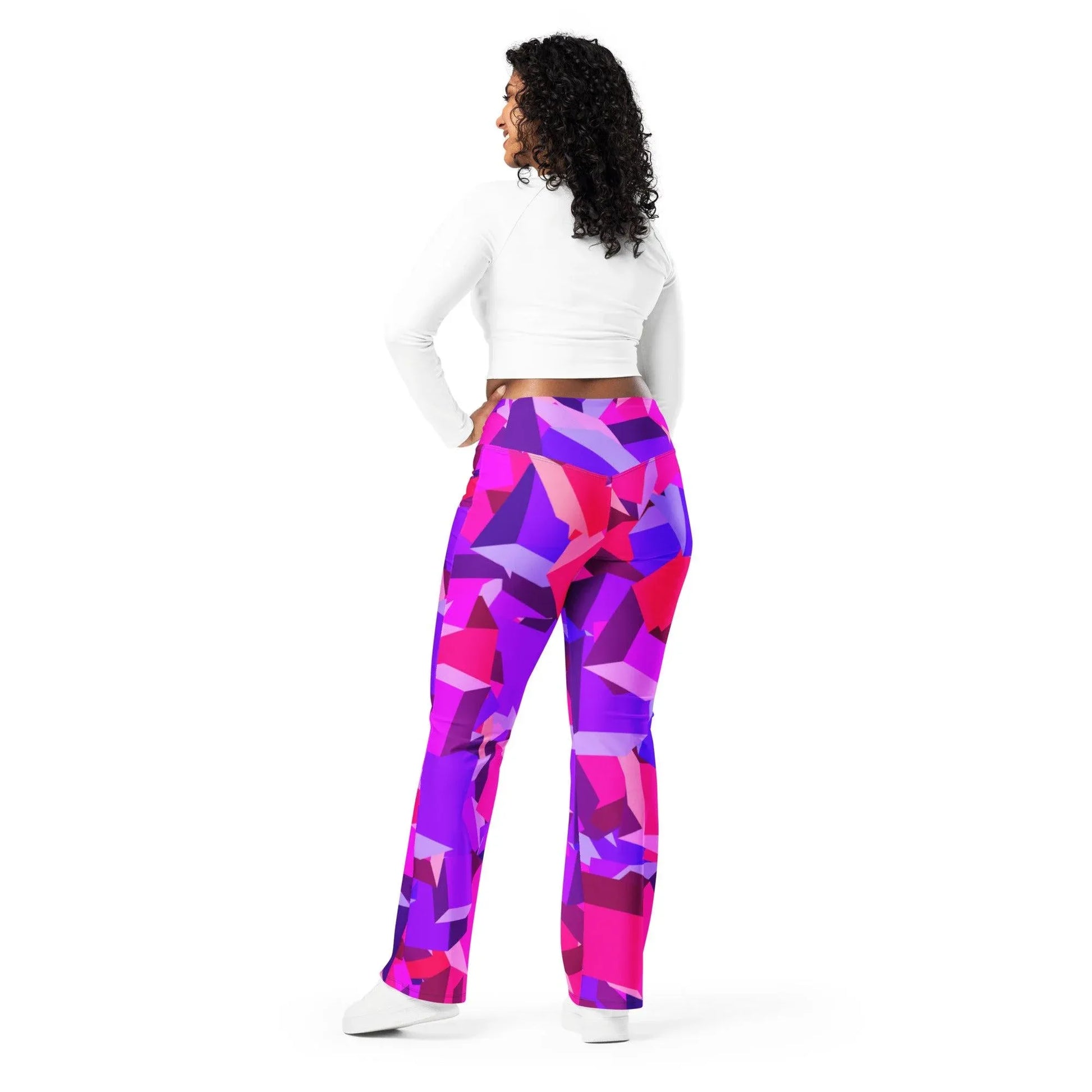 pink-cube-high-waist-flare-leggings-flare-leggings-jlr-design-9 - JLR Design