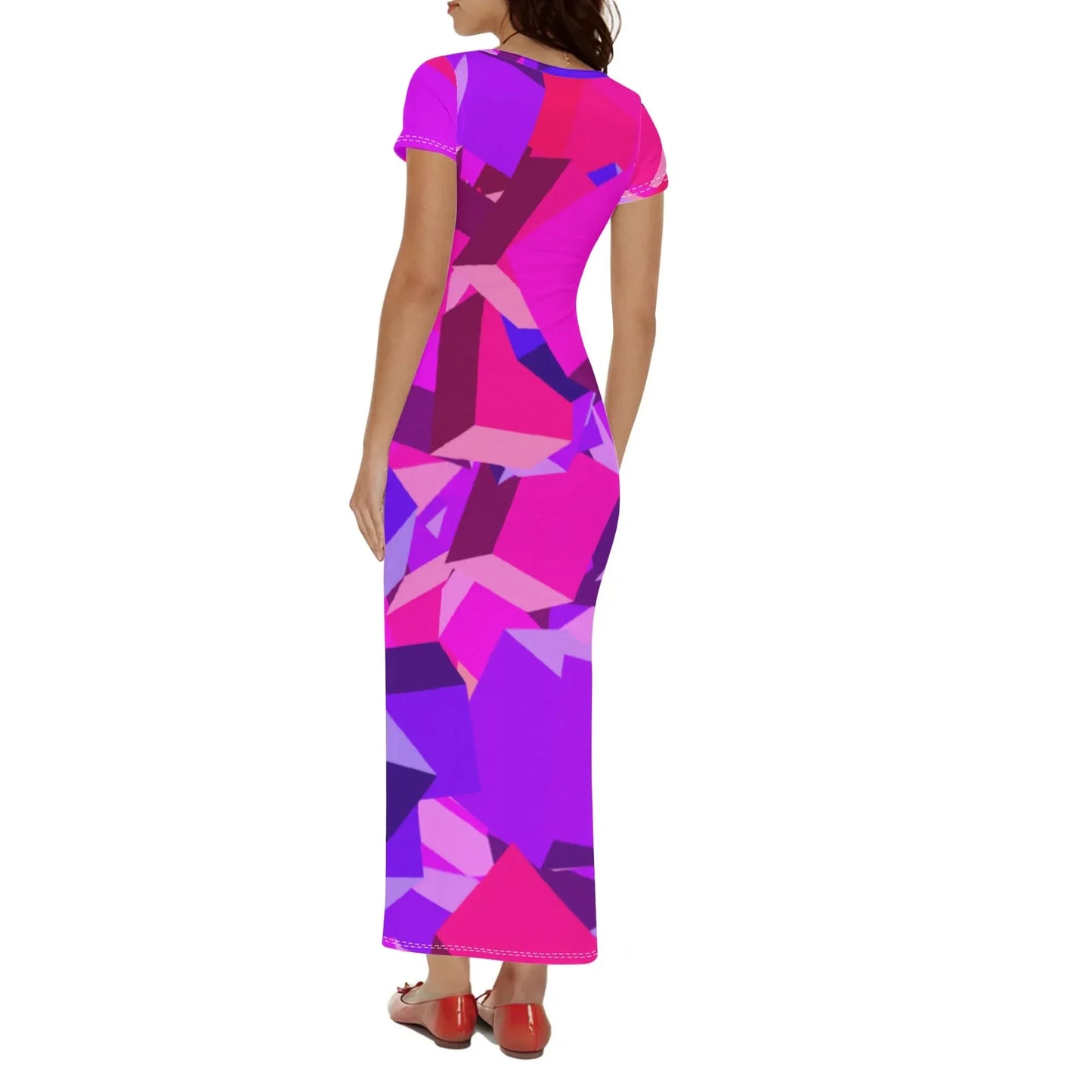 pink-cube-short-sleeve-long-dress-long-dress-jlr-design-2 - JLR Design