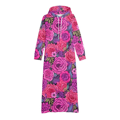 pink-flowers-damen-maxi-hoodiekleid-knochellanges-kapuzenkleid-aus-weich-angerautem-fleece-hoodiekleid-jlr-design-4 - JLR Design