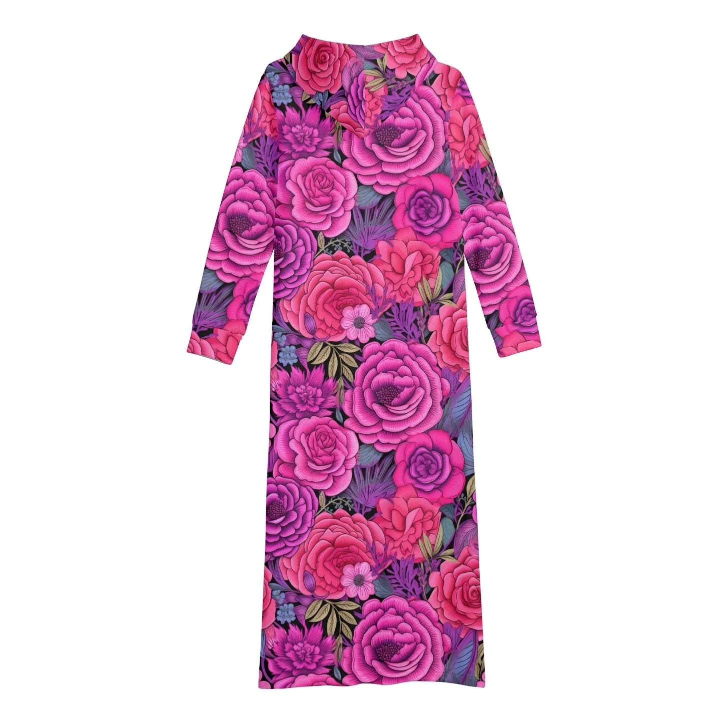 pink-flowers-damen-maxi-hoodiekleid-knochellanges-kapuzenkleid-aus-weich-angerautem-fleece-hoodiekleid-jlr-design-5 - JLR Design
